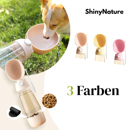 Trinkflasche für Hunde mit integriertem Napf  2-in-1 Wasser- & Futterspender für unterwegs, auslaufsicher & tragbar
