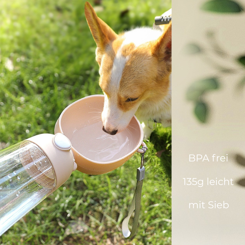 Trinkflasche für Hunde mit integriertem Napf  2-in-1 Wasser- & Futterspender für unterwegs, auslaufsicher & tragbar